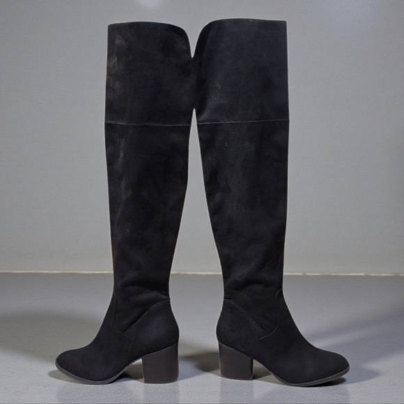 BP NORDSTROM Black Over the Knee Boots 6 LUKE Black Vegan Suede Fold Down - Picture 12 of 13